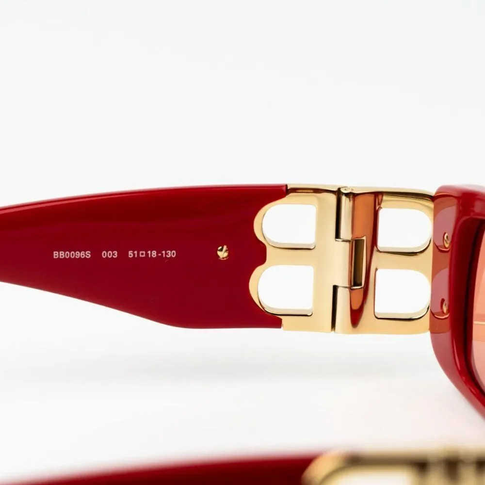 SALE! NEW Balenciaga BB0096S 003 Red Gold Logo Rectangle Women Sunglasses
